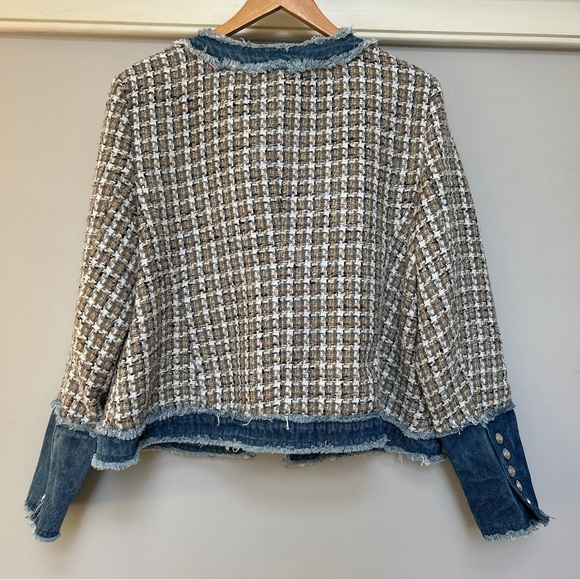 Nanette Lepore Frayed Tweed Denim Trim Jacket Blazer - Picture 9 of 16